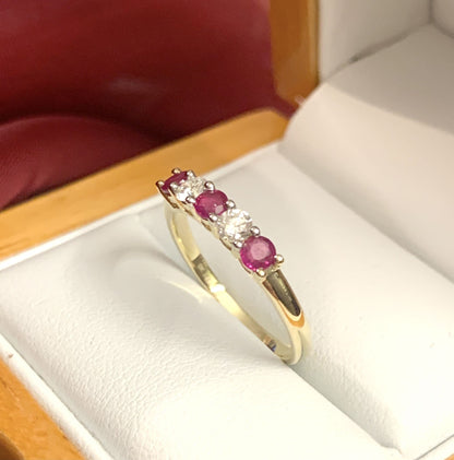 Red Ruby And Diamond Claw Set Eternity Ring Yellow Gold