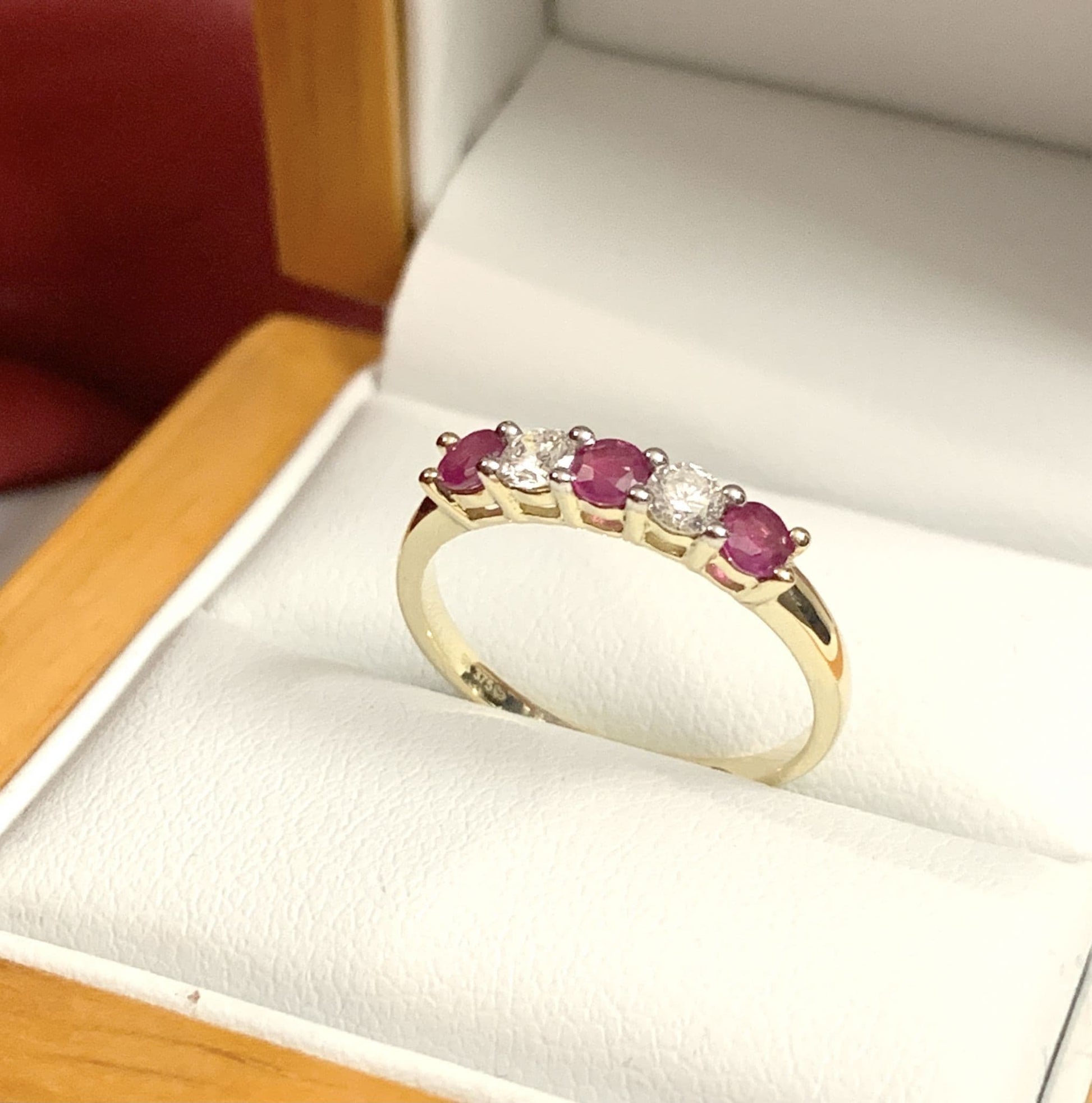 Red Ruby And Diamond Claw Set Eternity Ring Yellow Gold