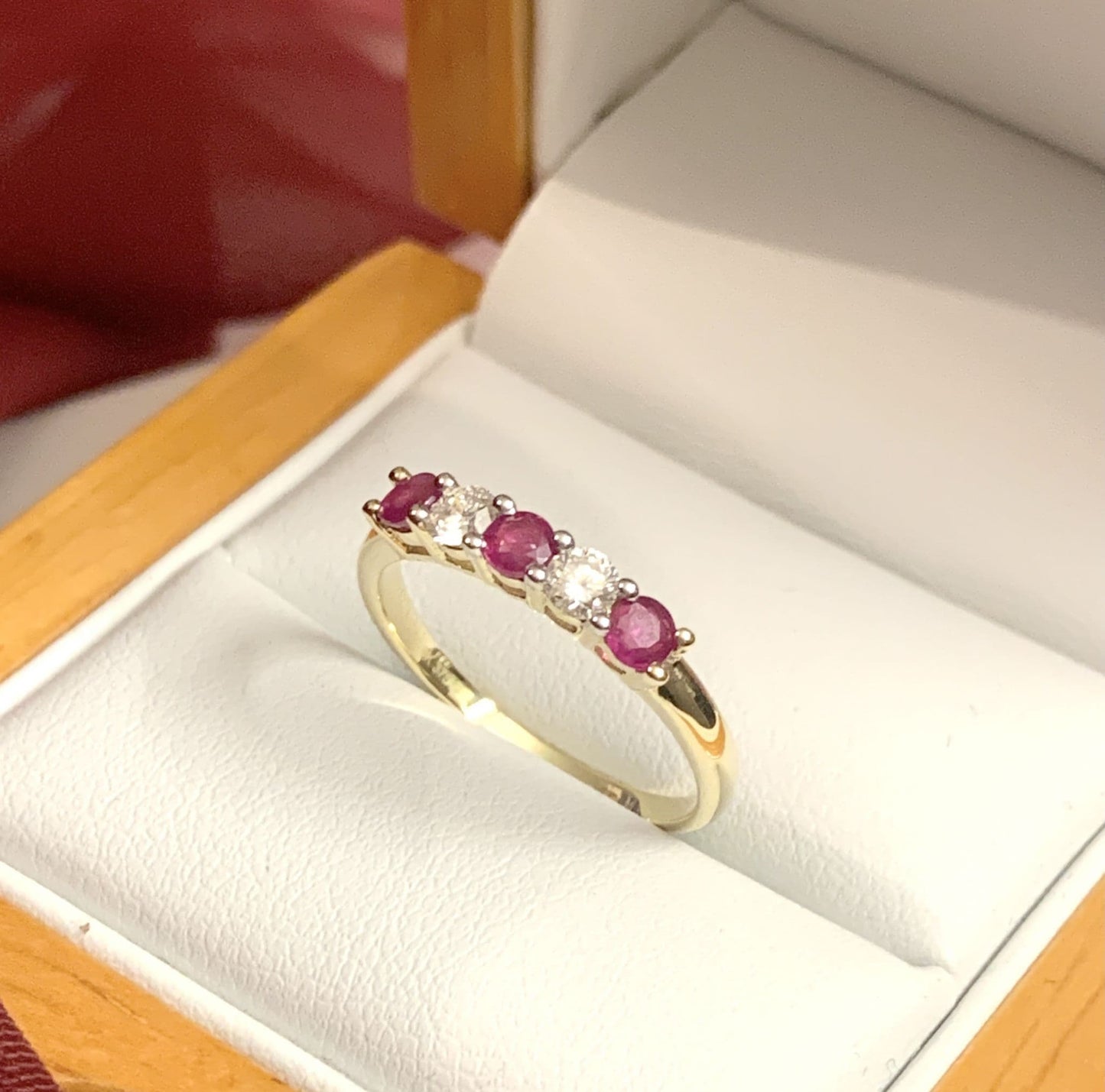 Red Ruby And Diamond Claw Set Eternity Ring Yellow Gold