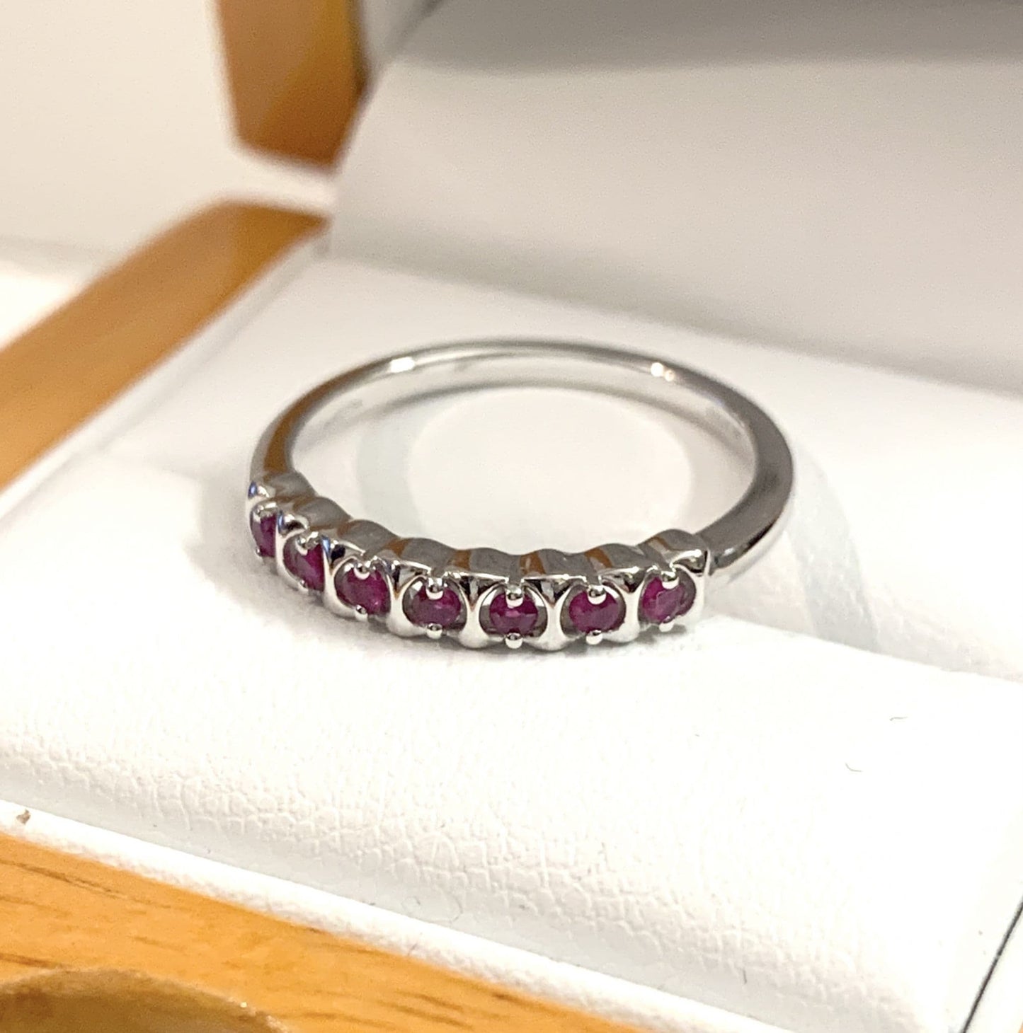 Real red ruby eternity ring white gold