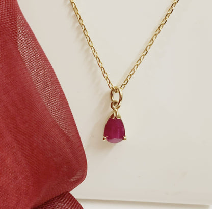 Red Ruby Yellow Gold Pear Teardrop Shaped Necklace