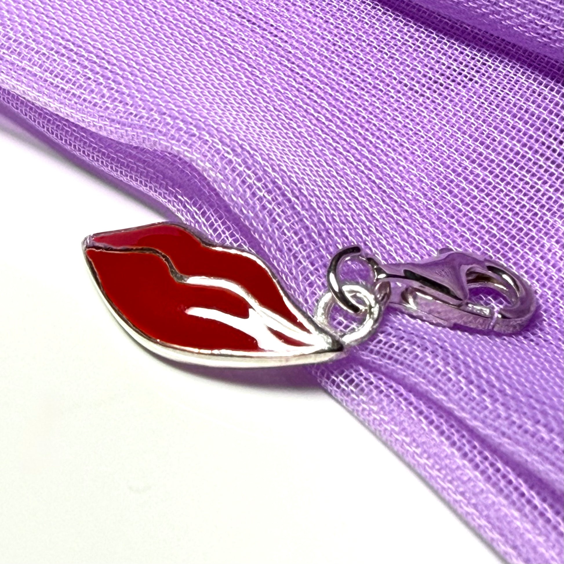 Red lush lips sterling silver charm