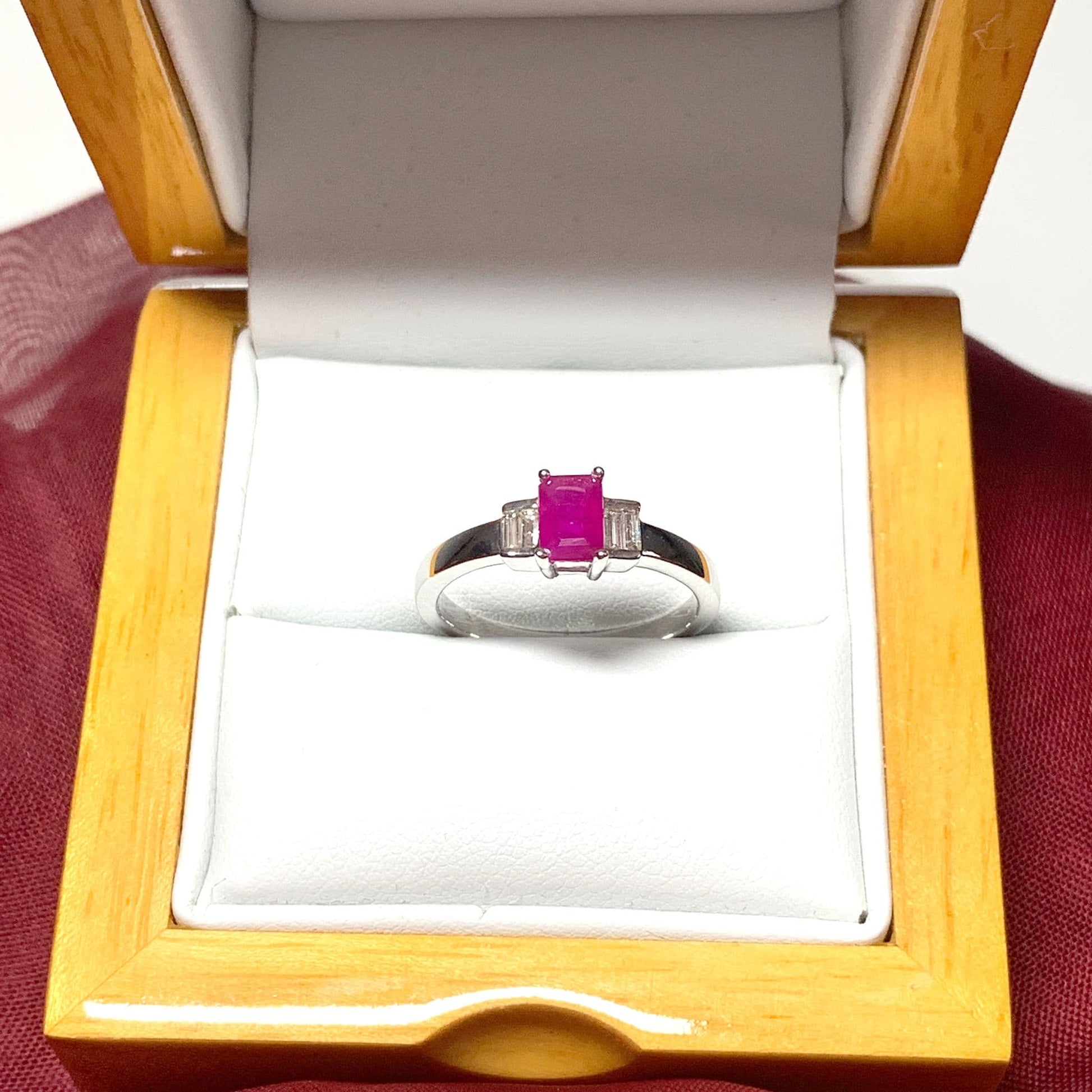 White Gold Red Ruby and Diamond Dress Cocktail Ring