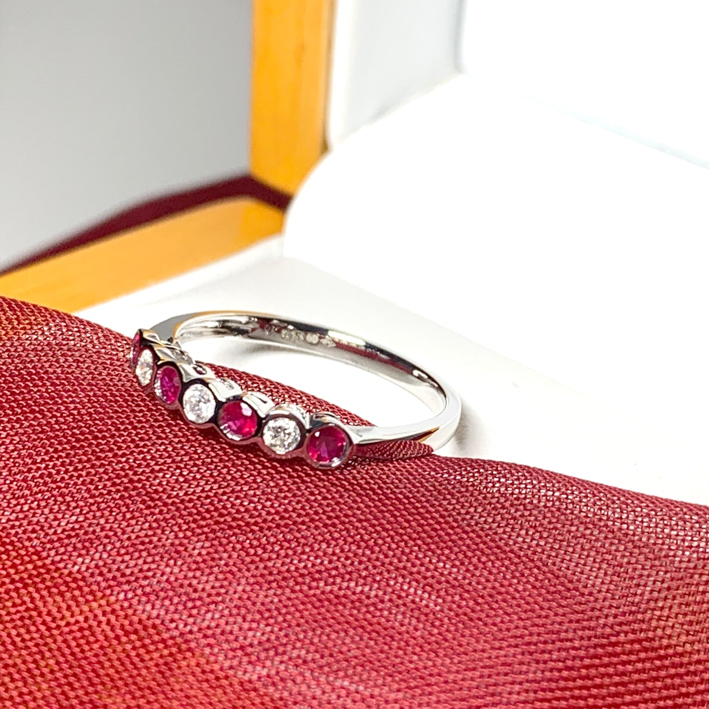 Real red ruby diamond eternity ring white gold