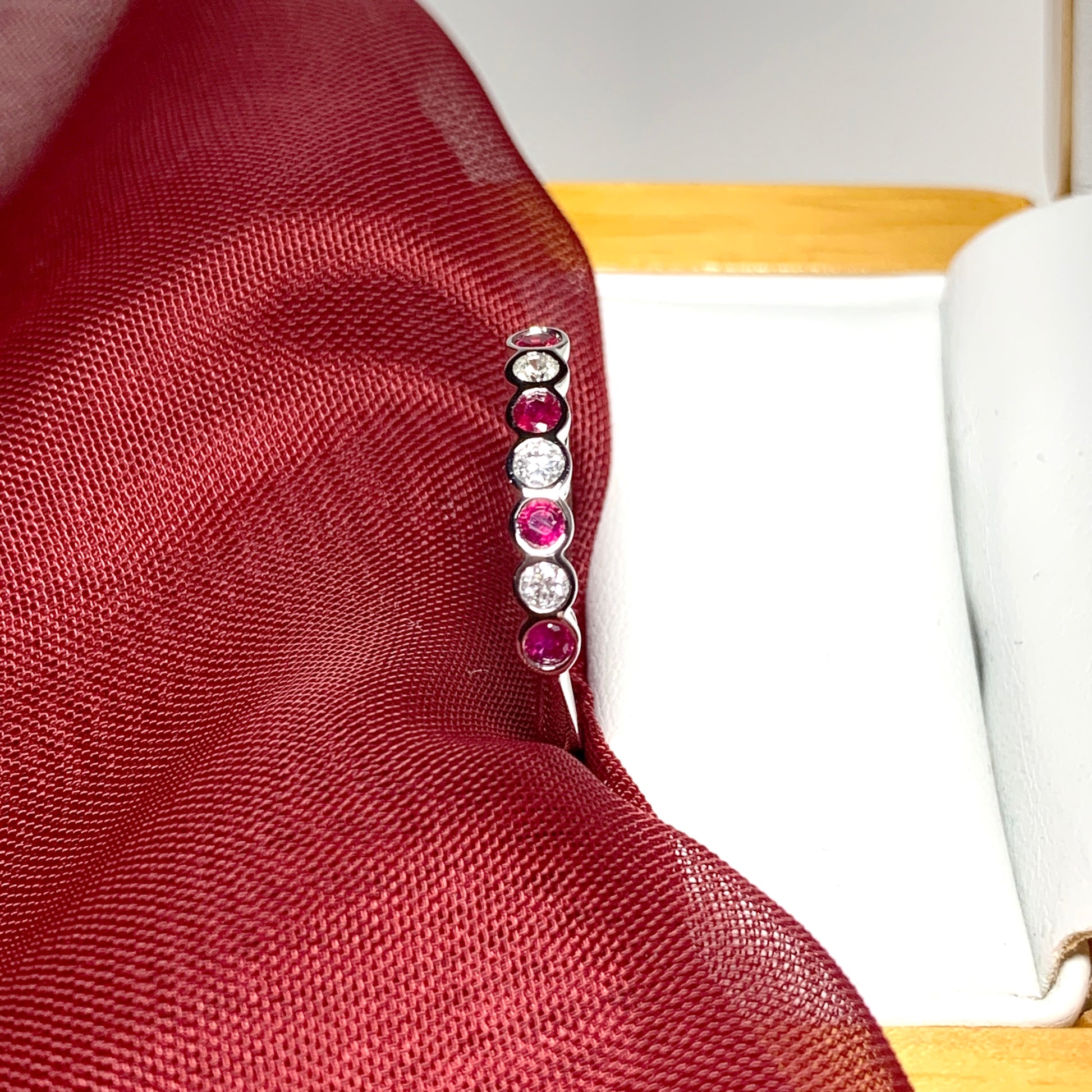 Real red ruby diamond eternity ring white gold