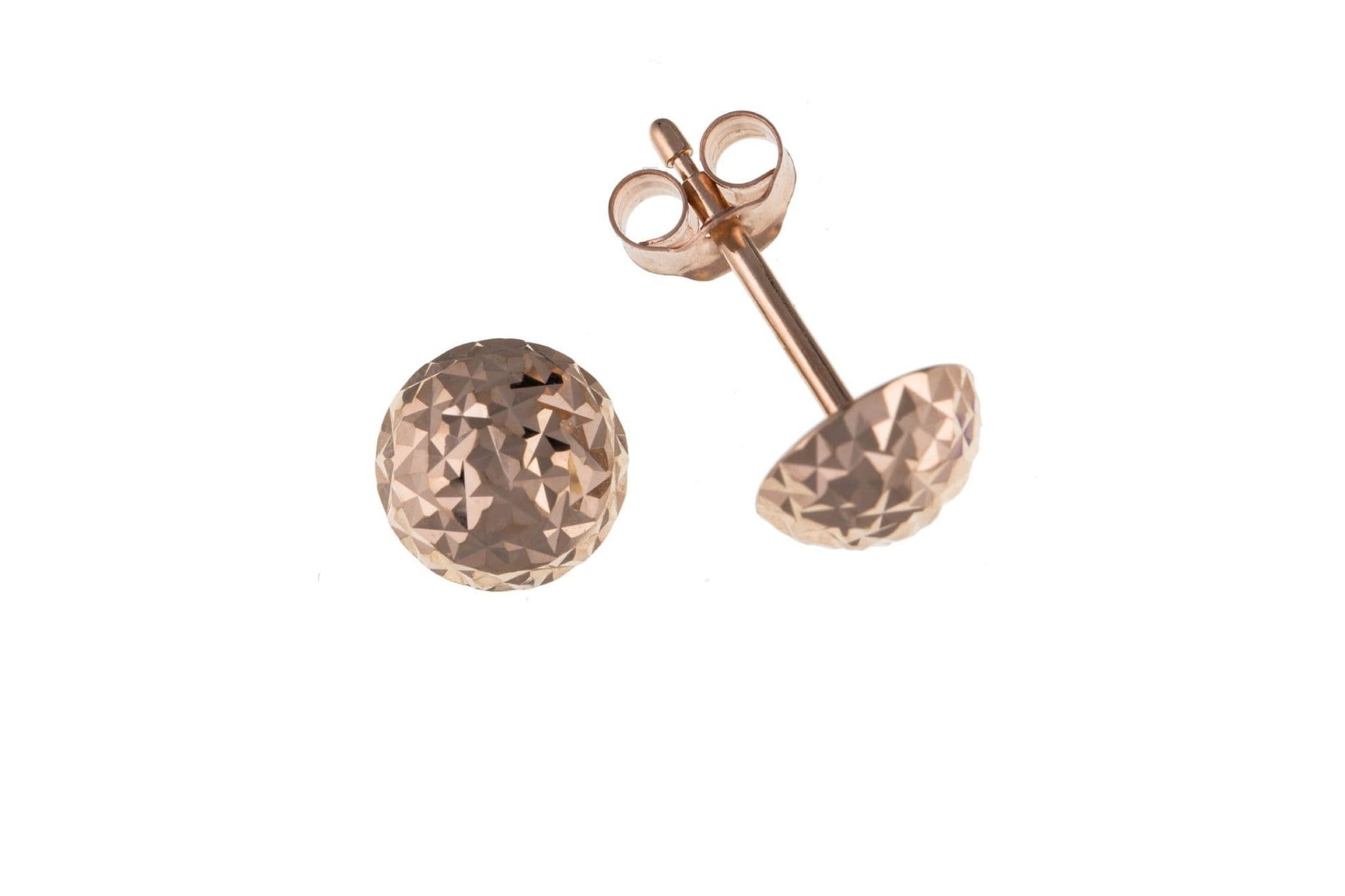 Rose Gold Diamond Cut Patterned Domed Stud Earrings