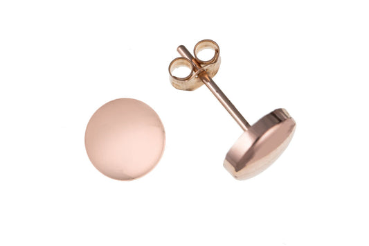 Rose Gold Plain Polished Flat Round Ball Stud Earrings