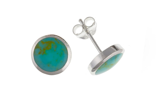 Round Blue Sterling Silver Turquoise Stud Earrings
