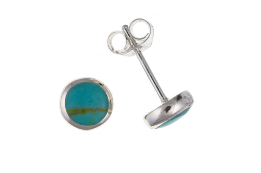 Round Blue Sterling Silver Turquoise Stud Earrings