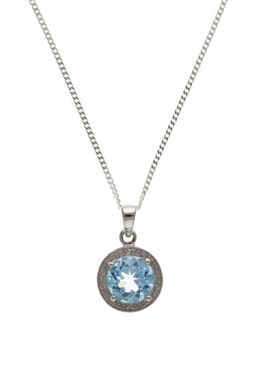Round Shaped Sterling Silver Blue Topaz Necklace Pendant