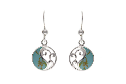 Round Sterling Silver Blue Turquoise Drop Earrings