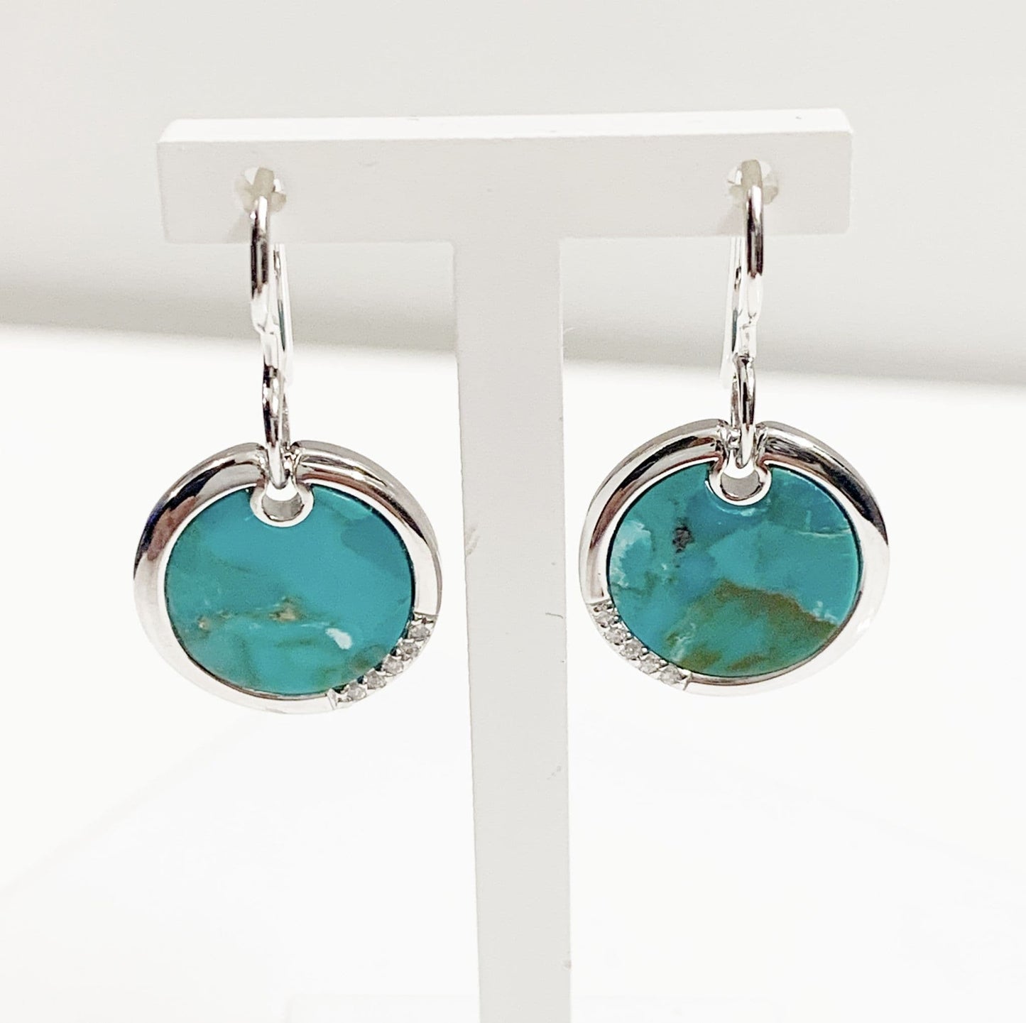 Turquoise Round Sterling Silver Drop Earrings Circle