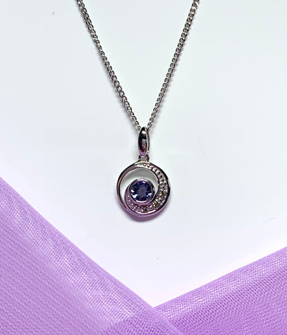 Circle Tanzanite And Diamond White Gold Necklace