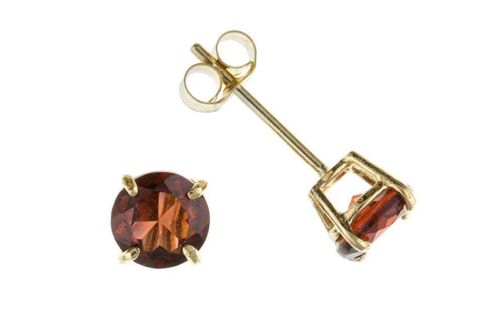 Round Yellow Gold Garnet Stud Earrings