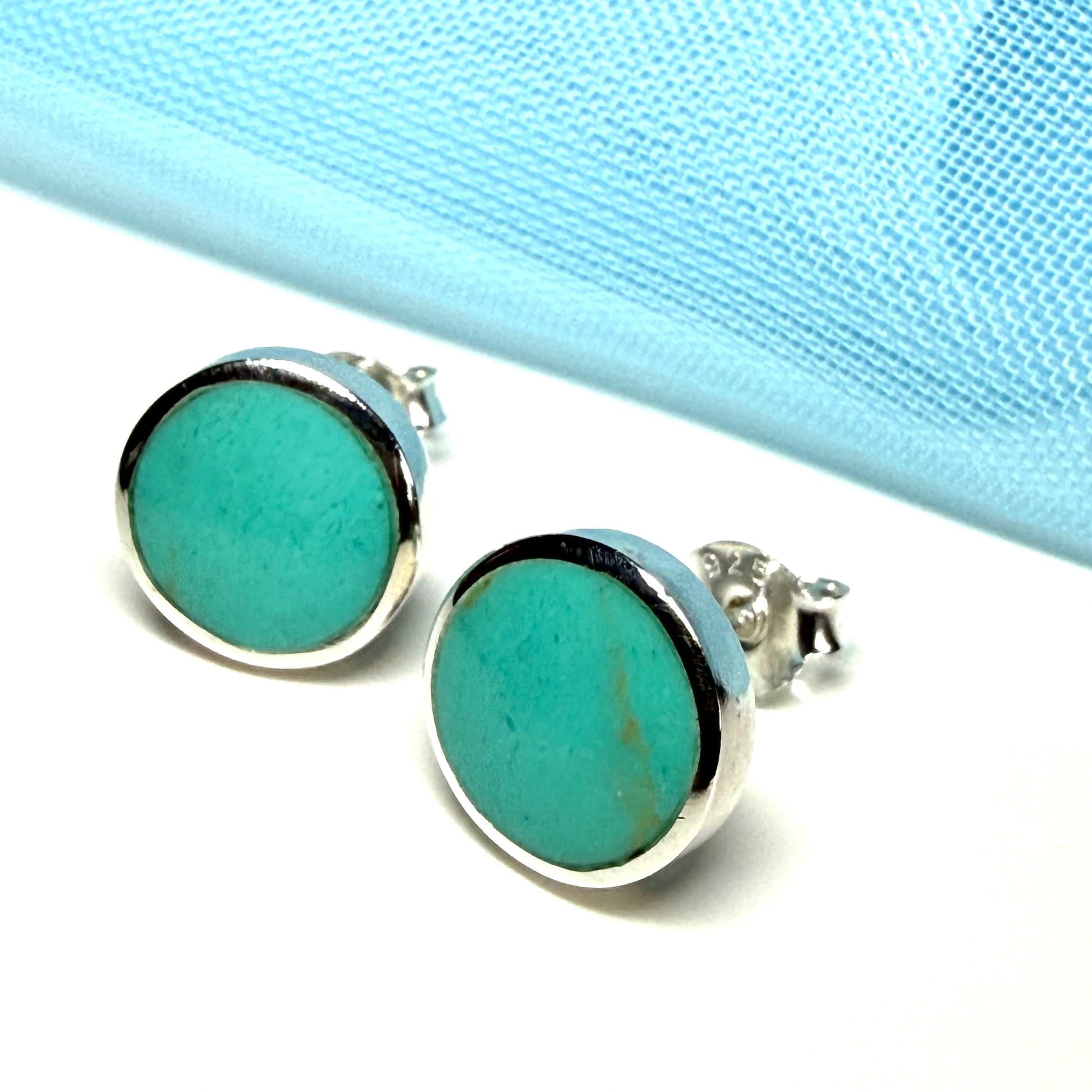 Round Blue Sterling Silver Turquoise Stud Earrings