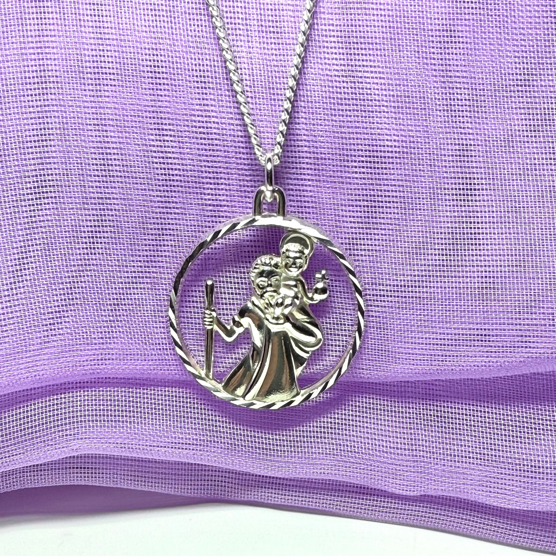 Round Pierced Sterling Silver St. Christopher Necklace