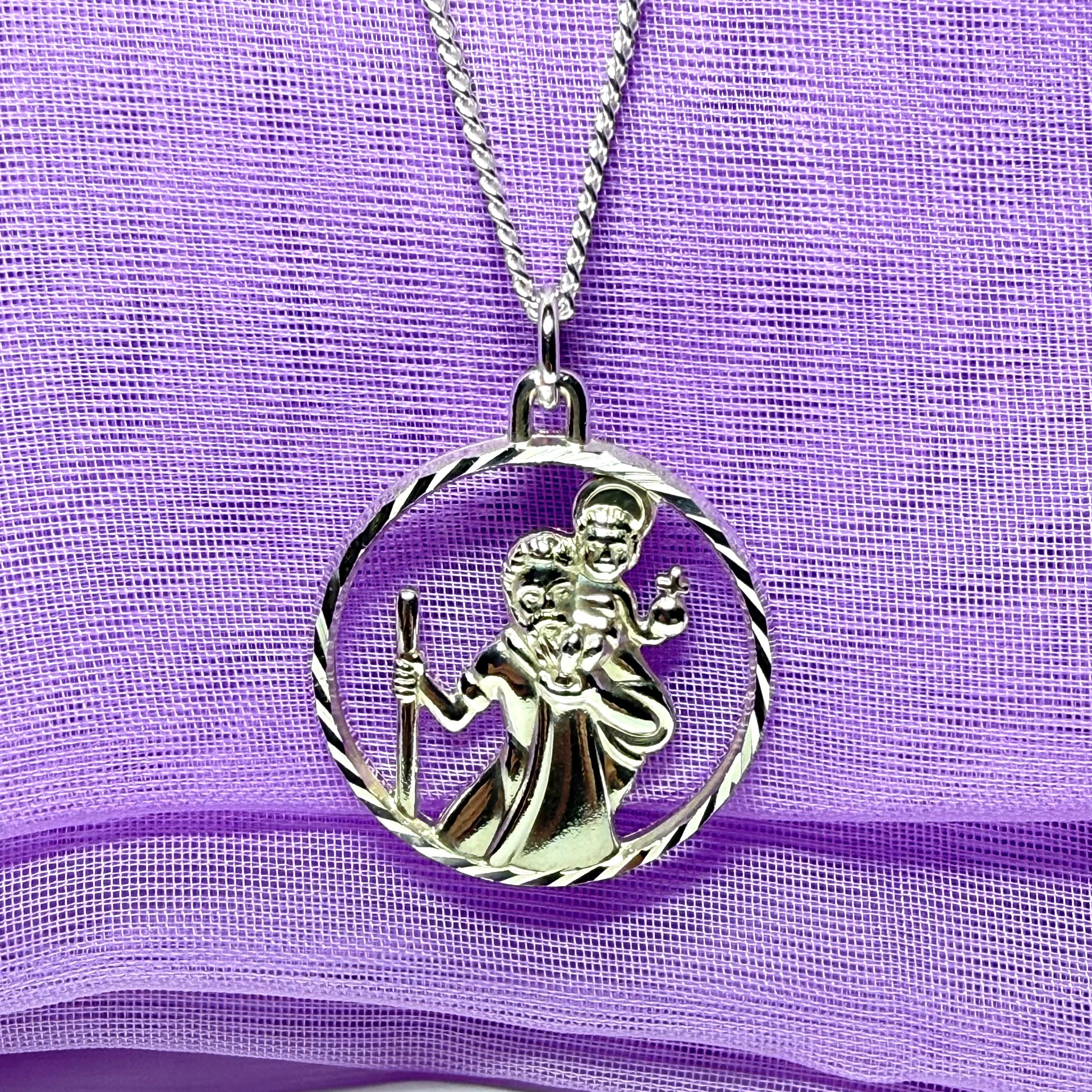 Round Pierced Sterling Silver St. Christopher Necklace
