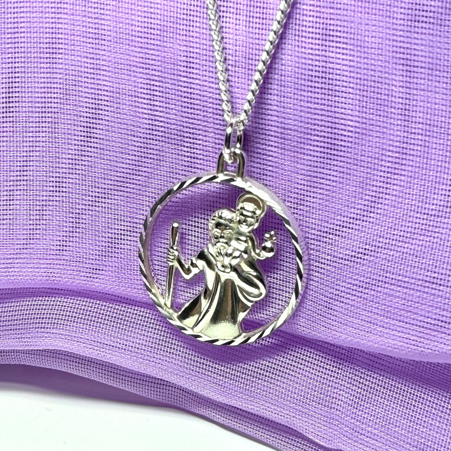 Round Pierced Sterling Silver St. Christopher Necklace