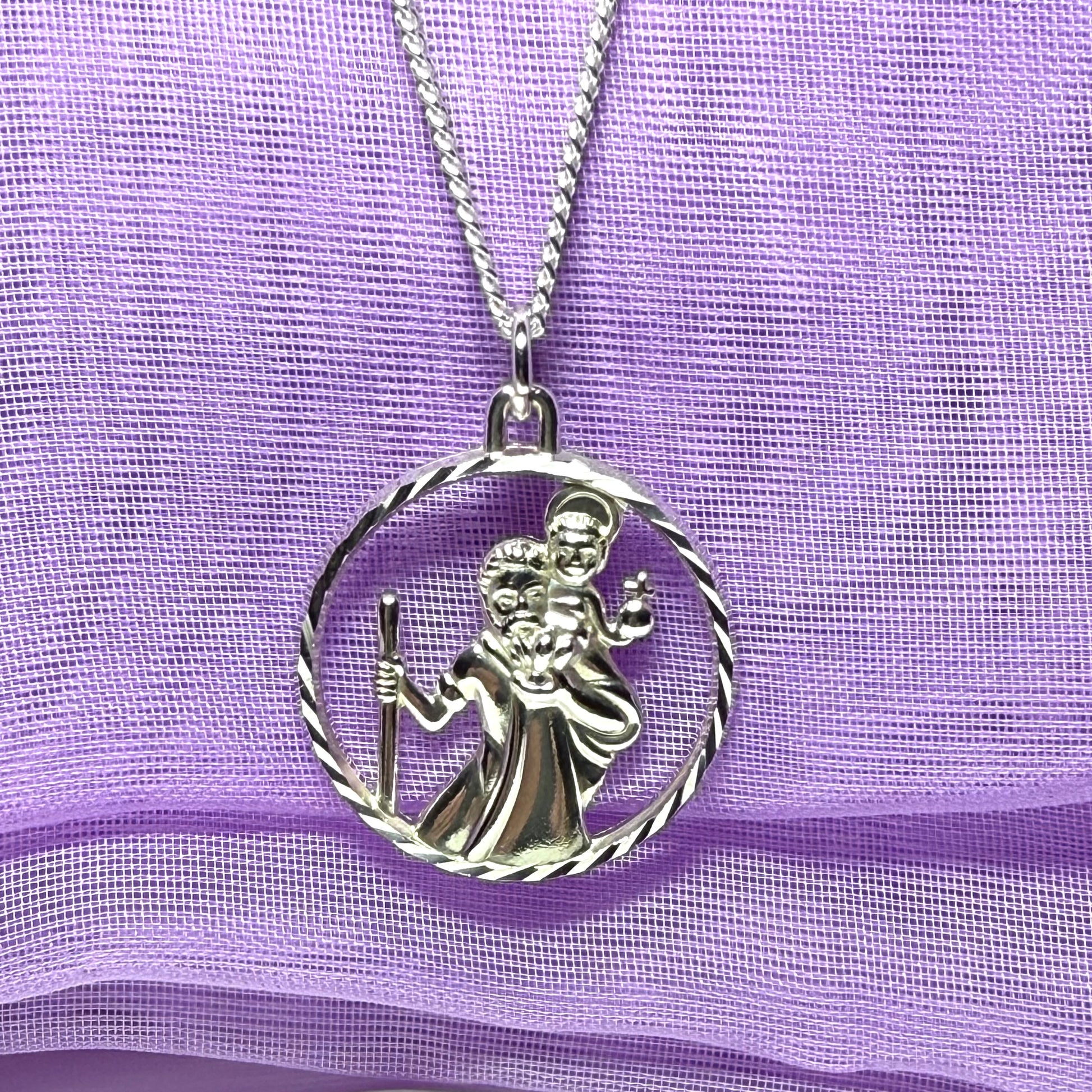 Round Pierced Sterling Silver St. Christopher Necklace