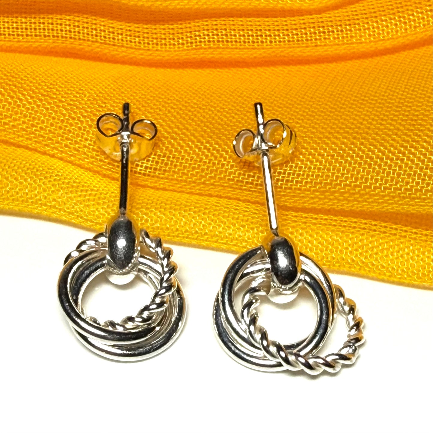 Round Sterling Silver Rope Stud Dropped Earrings