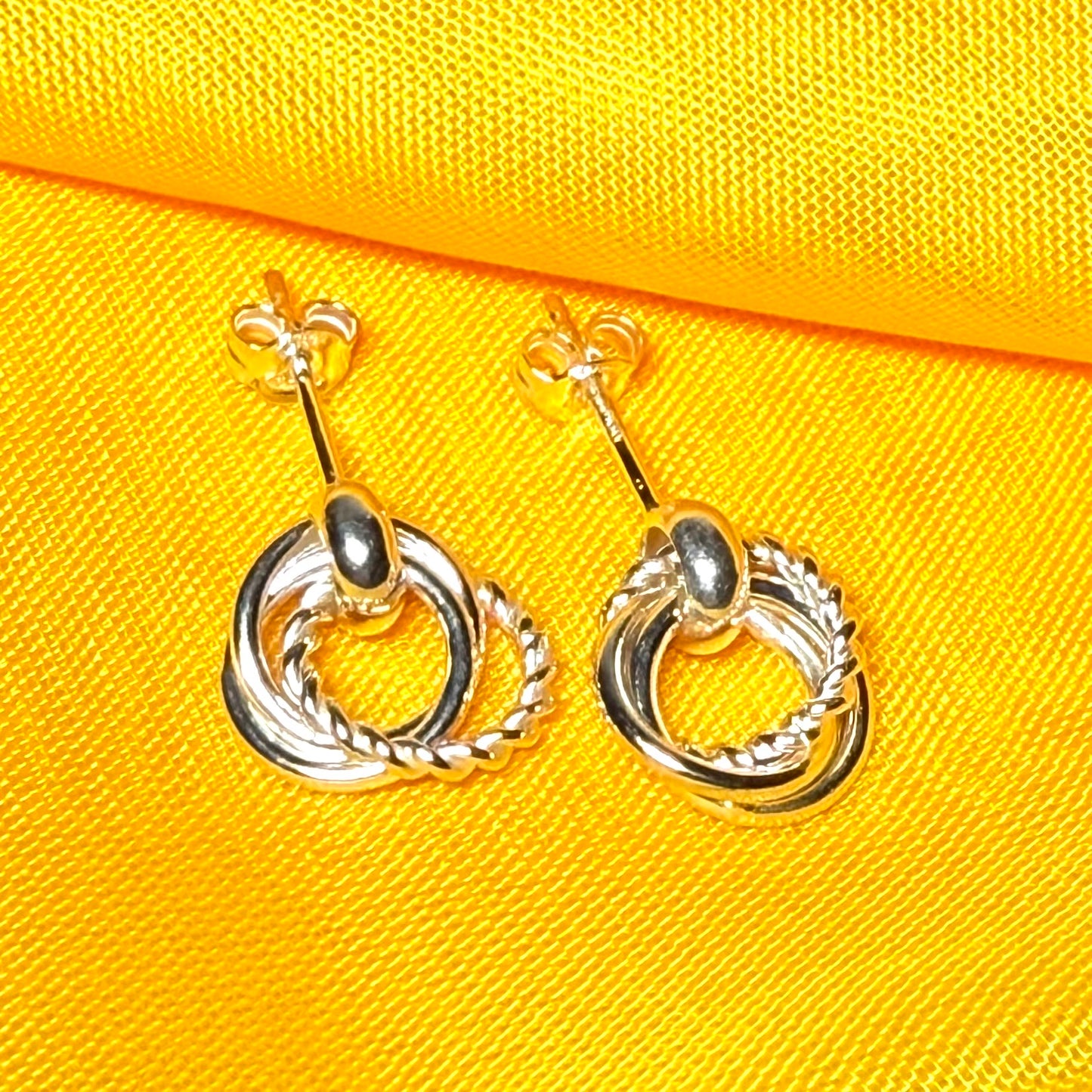 Round Sterling Silver Rope Stud Dropped Earrings