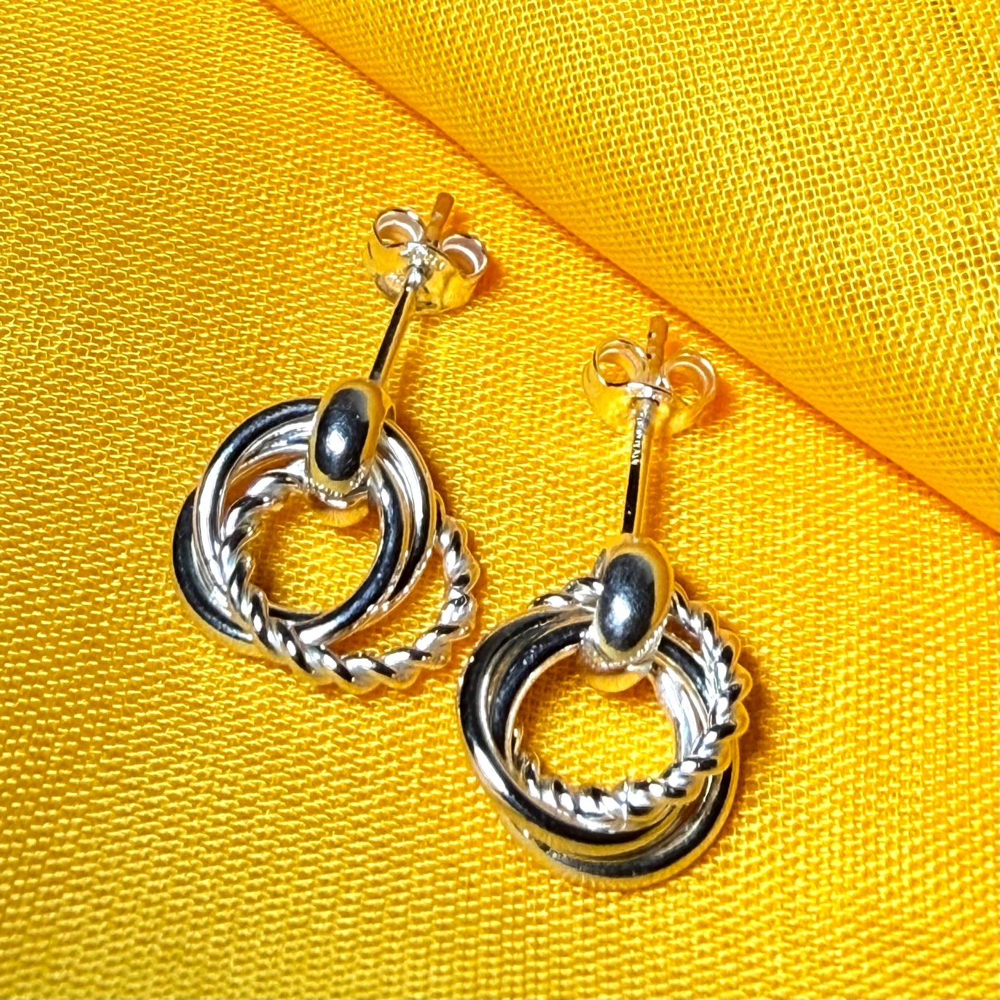 Round Sterling Silver Rope Stud Dropped Earrings