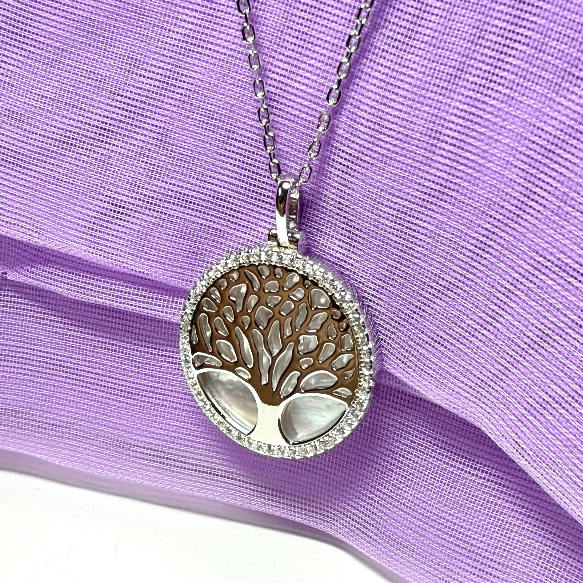 Round Tree of Life necklace real Mother Of Pearl sterling silver pendant