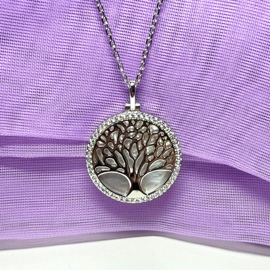 Round Tree of Life necklace real Mother Of Pearl sterling silver pendant