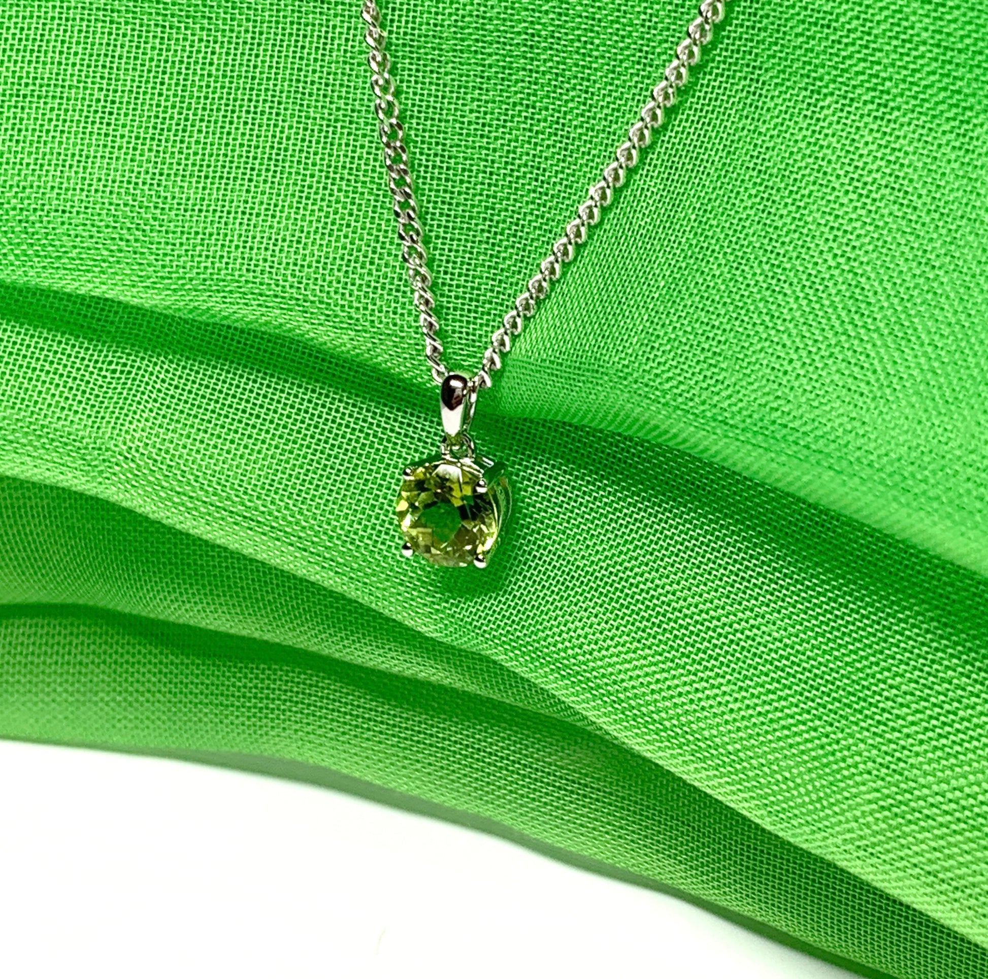 Green real round peridot sterling silver necklace