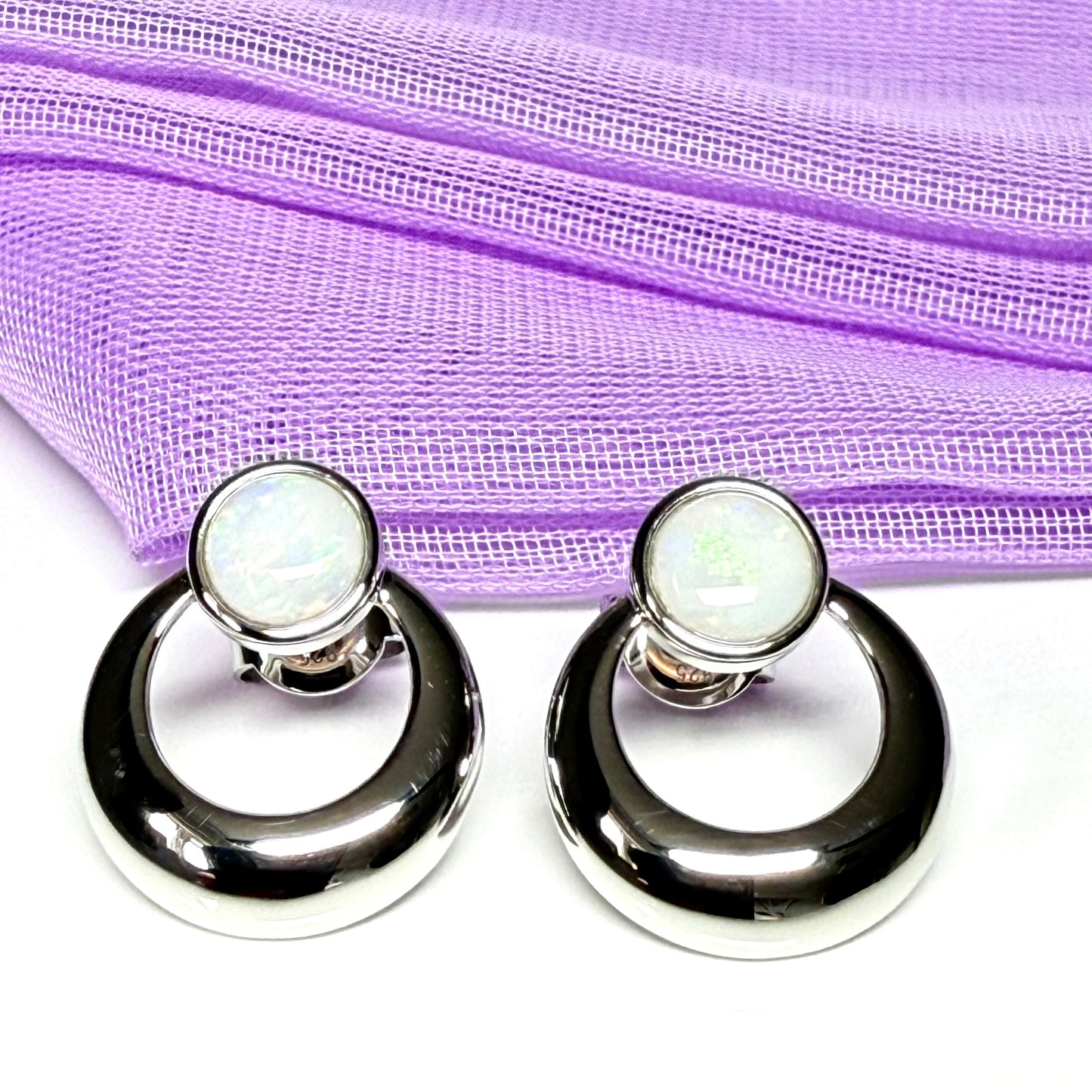 Round shape real opal stud dropped earrings sterling silver