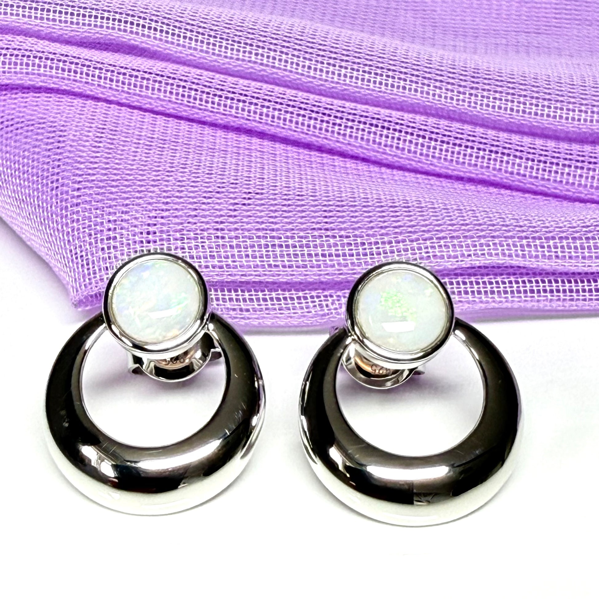 Round shape real opal stud dropped earrings sterling silver