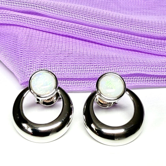 Round shape real opal stud dropped earrings sterling silver