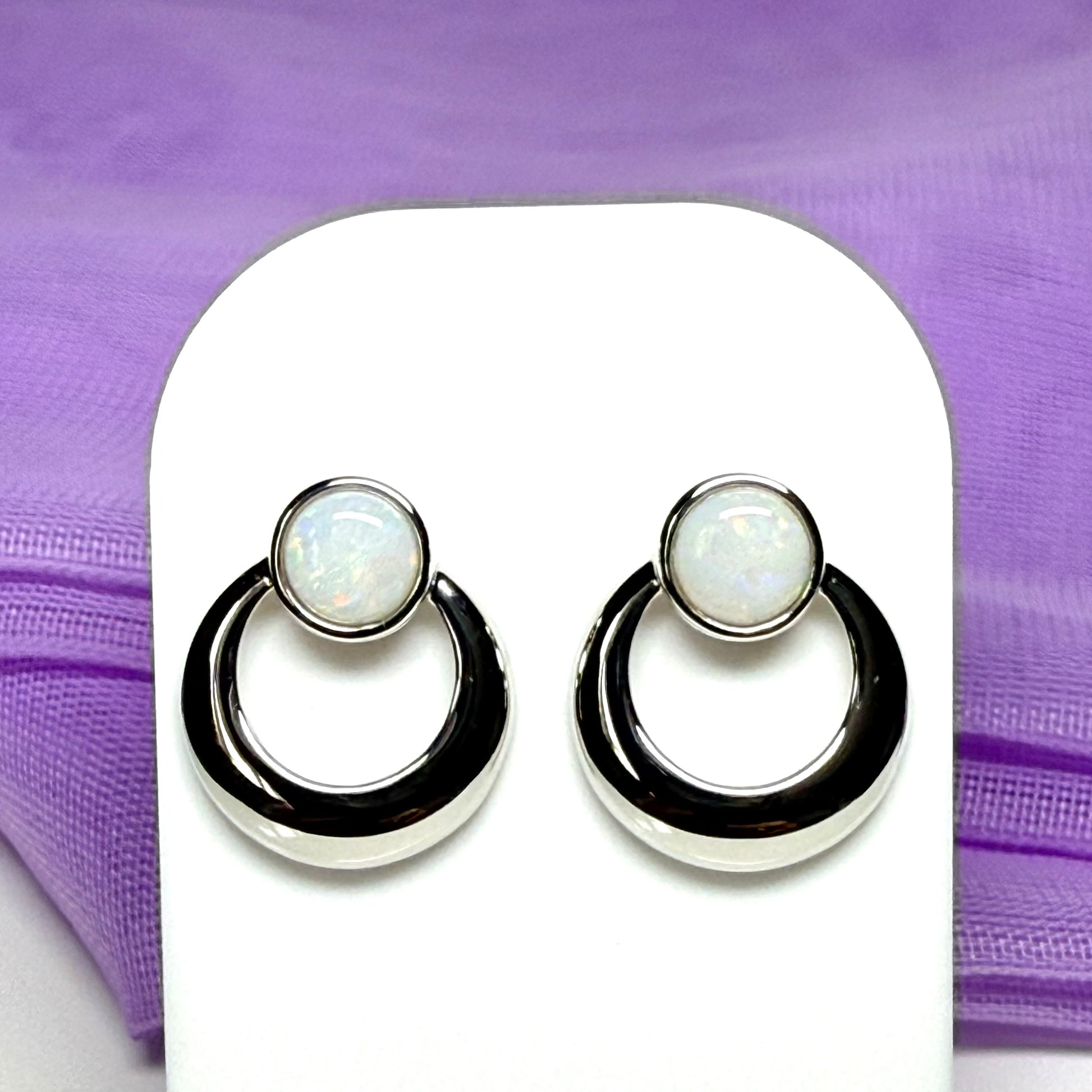 Round shape real opal stud dropped earrings sterling silver