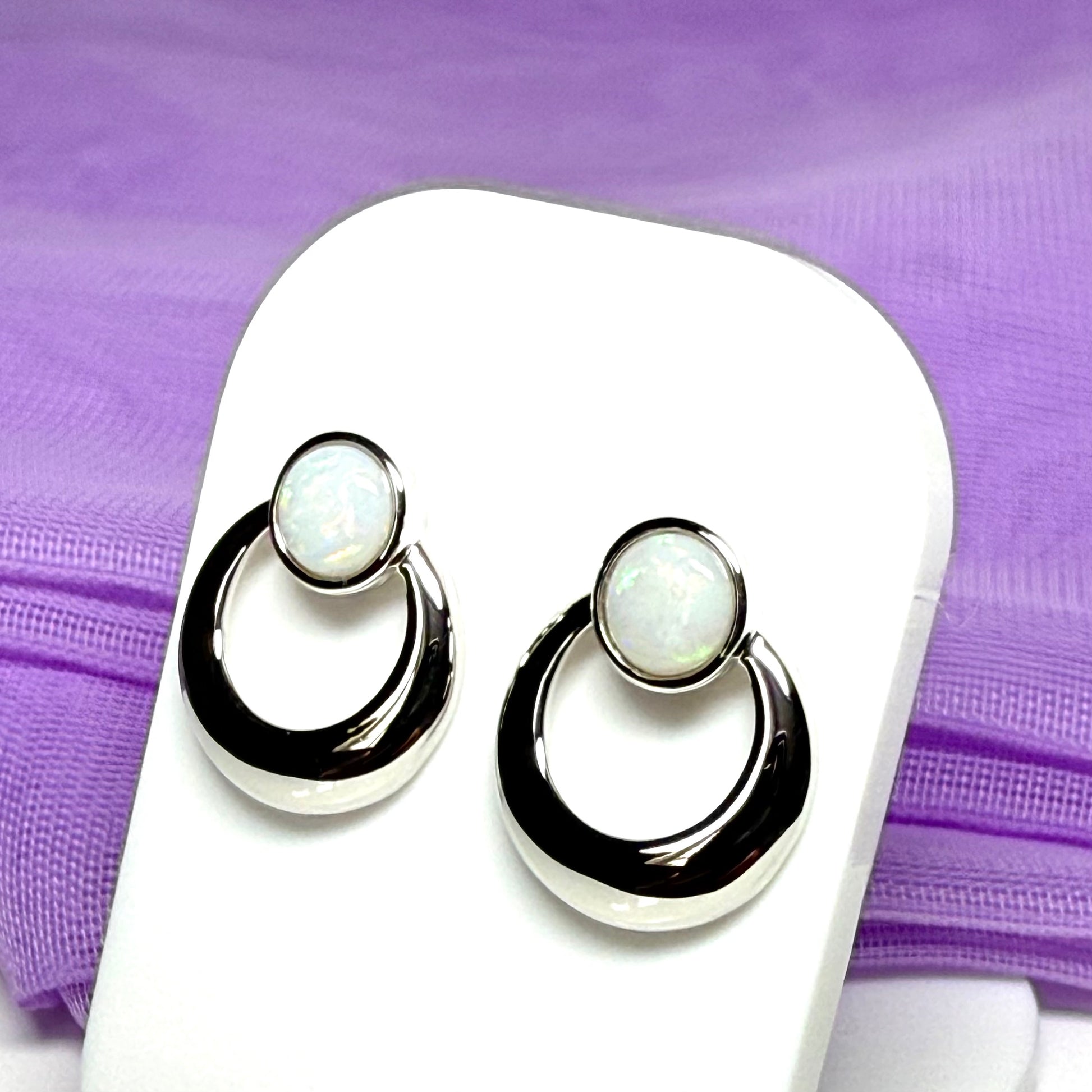 Round shape real opal stud dropped earrings sterling silver