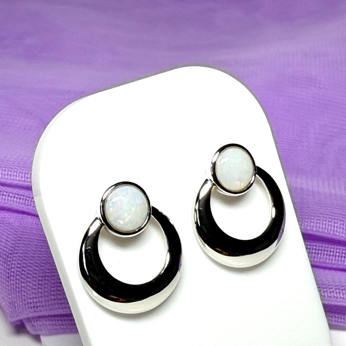 Round shape real opal stud dropped earrings sterling silver