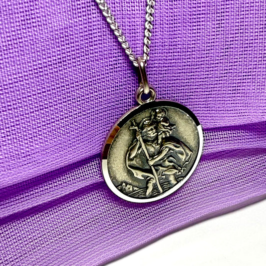 Round sterling silver St. Christopher 20 mm