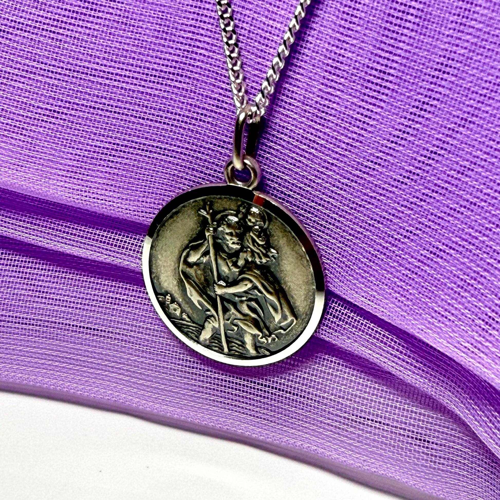 Round sterling silver St. Christopher 20 mm with chain