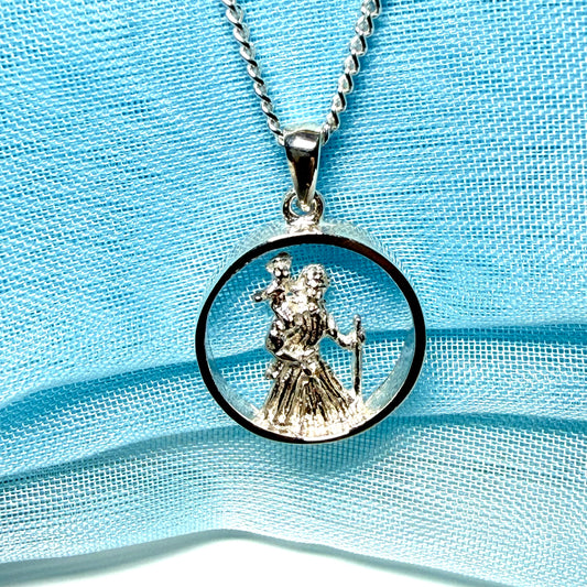 Round sterling silver St. Christopher including chain