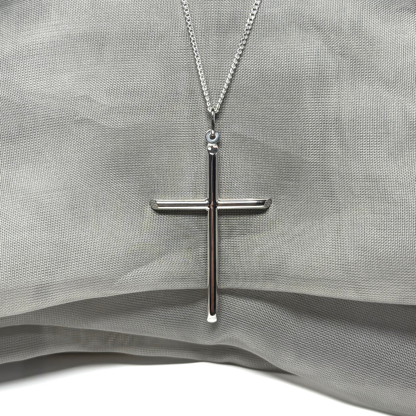 Sterling silver solid large plain polished cross including chain