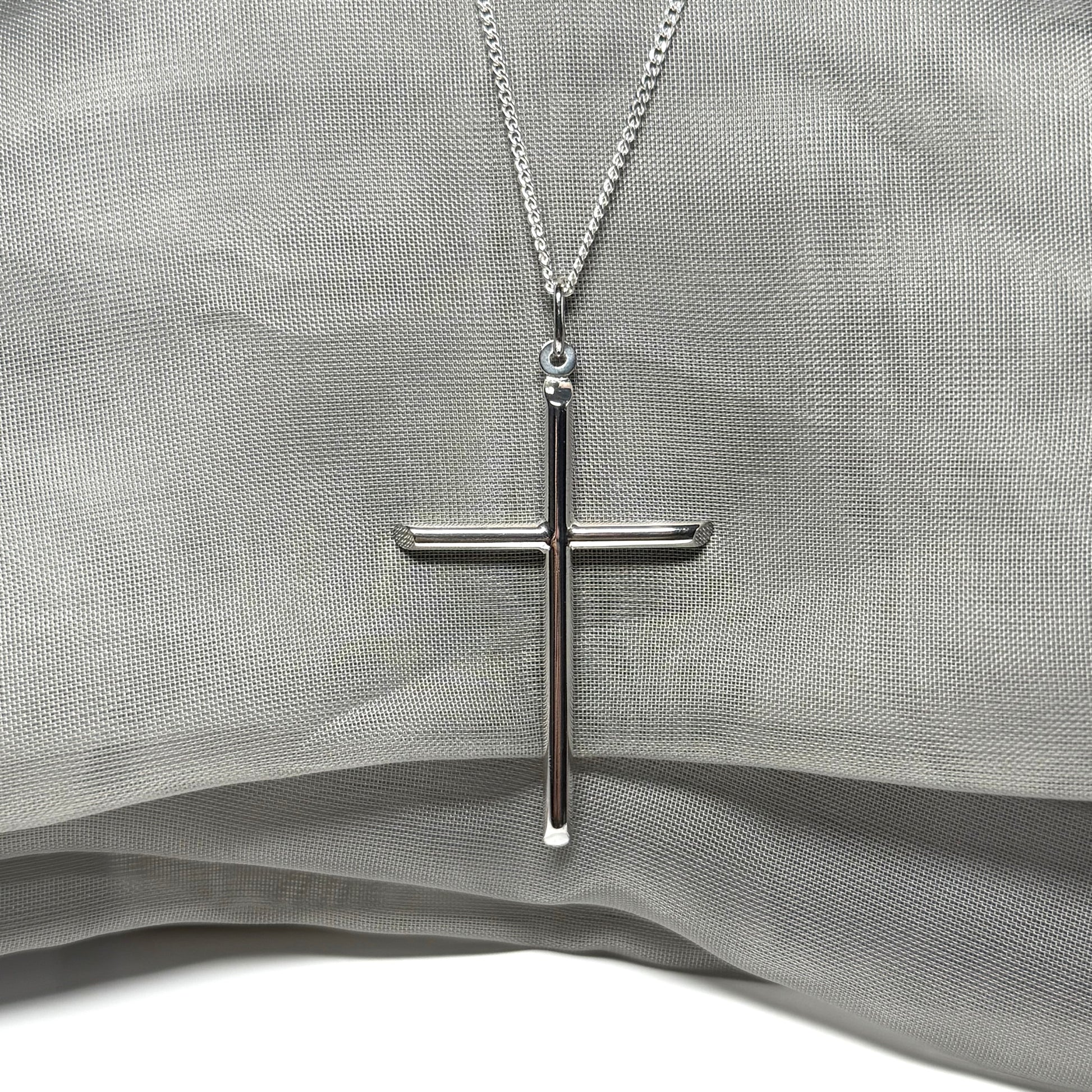 Sterling silver solid large plain polished cross including chain