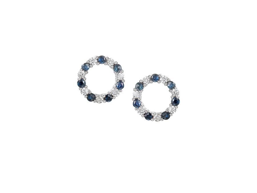 Round blue real sapphire and cubic zirconia sterling silver stud earrings