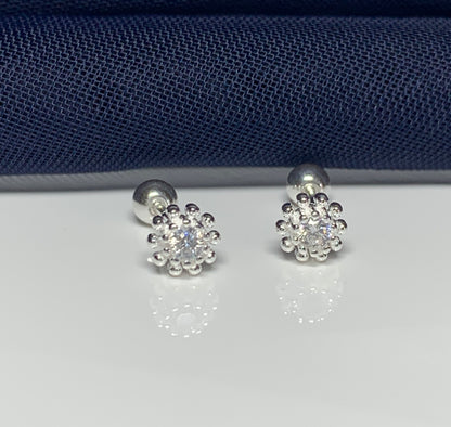 Round cubic zirconia round small bobble cluster stud earrings with screw fastenings