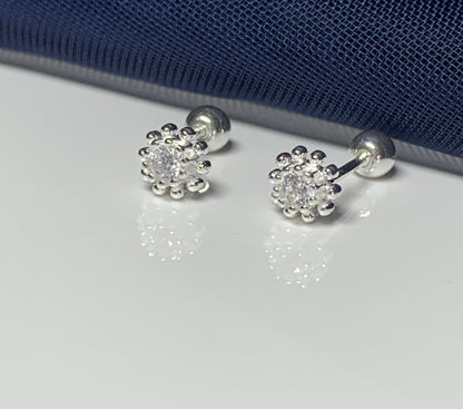 Round cubic zirconia round small bobble cluster stud earrings with screw fastenings