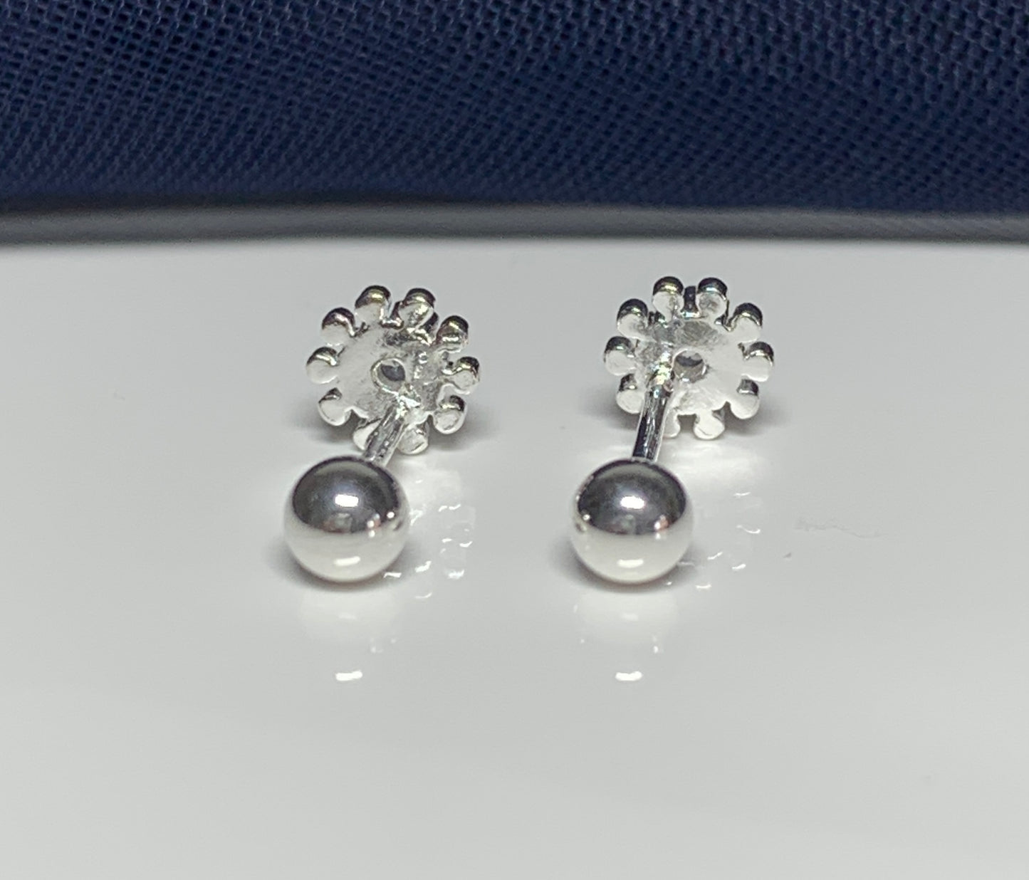 Round cubic zirconia round small bobble cluster stud earrings with screw fastenings