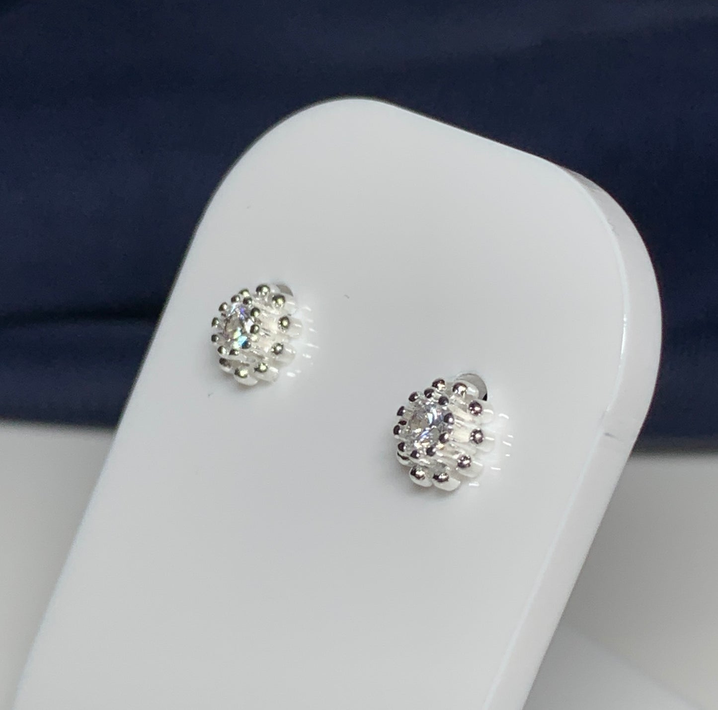 Round cubic zirconia round small bobble cluster stud earrings with screw fastenings