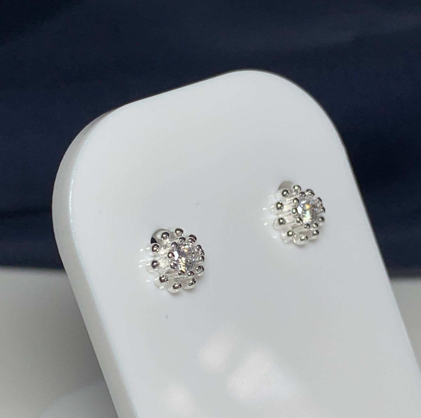 Round cubic zirconia round small bobble cluster stud earrings with screw fastenings