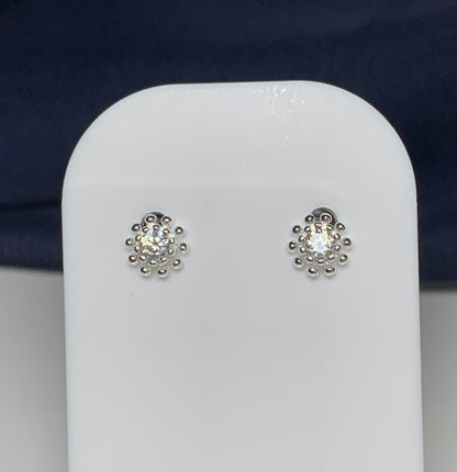 Round cubic zirconia round small bobble cluster stud earrings with screw fastenings