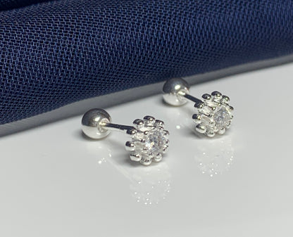 Round cubic zirconia round small bobble cluster stud earrings with screw fastenings