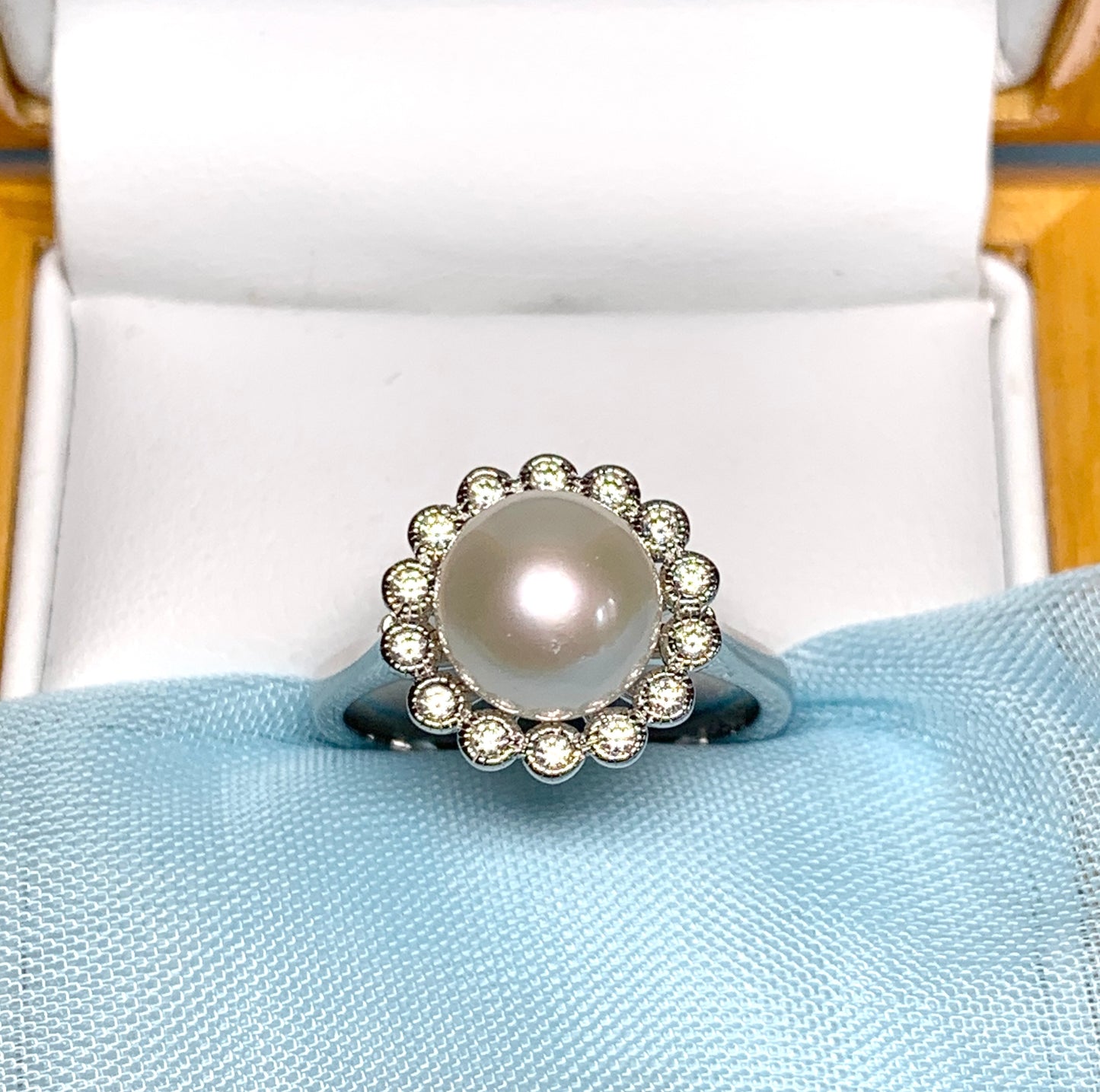 Round cultured freshwater pearl cubic zirconia round cluster ring sterling silver