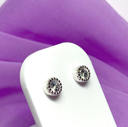 Round fancy cubic zirconia stud earrings sterling silver